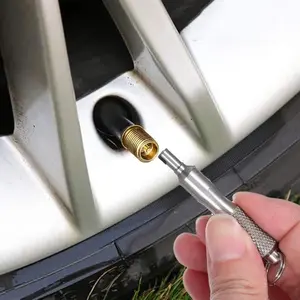 Universal Bike Tire Valve Rod Removal Tool, Portable Metal Silver Color, Keychain Design, Suitable for Bikes, Motorcycles, Cars, Presta and Schrader Valves