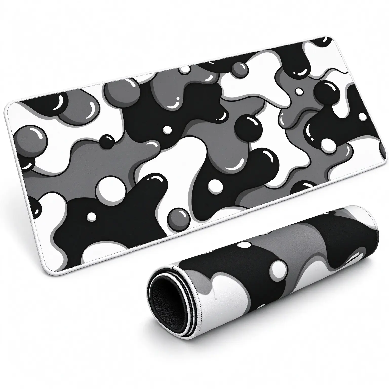 XL Gaming Mouse Pad,Extended Black & White Desk Mat,Non-Slip Rubber Base & Stitched Edges for Keyboard and Mouse