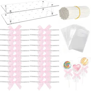 300 count Cake Pop Sticks and Wrappers, Including 100 Clear Cakepop Bags with 100  Ribbon Bow Ties and 100 Paper Sticks for Christmas Candy Packaging Cake Pops and Desserts Decoration
