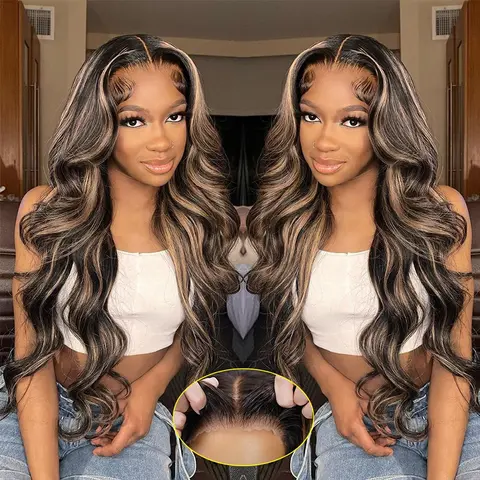 Pizazz 1b/27 Highlight Blonde Lace Front Wigs Human Hair Reay and Go Glueless Wigs Human Hair Pre Cut 8x5 HD Transparent Lace No Glue Body Wave Lace Front Wigs Human Hair with Natural Hairline