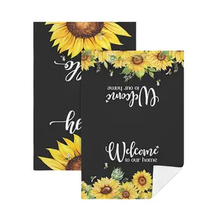 2PCS Decorative Guest Towels - Summer Sunflower & Sunshine Prints - Black & White Absorbent Hand Towels for Guest Bathroom, Kitchen & Housewarming Gift