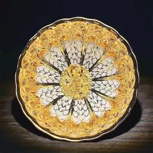 Product Name: Gold-Plated Floral Mandala Jianzhan Tea Saucer with 3D Center Detail - Artisan Ceramic Tea Plate
