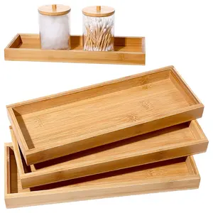 1pcs/2pcs/3Pcs Bamboo Serving Tray Bathroom Organizer Decorative Multi Use Bathroom Counter Tray with Edges Bamboo Vanity for Dresser Tissues Candles Jewelry, Cosmetics, Bathroom Accessories, Bathroom Organizing Accessories
