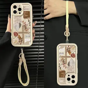 Vintage Floral Christian Scripture Collage Aesthetic Lanyard Phone Case for iPhone 17 16 15 14 Pro Max 13 12 11 XR XS Plus Air Slim Shockproof Anti Drop Protective Anti Scratch Lightweight TPU Cover