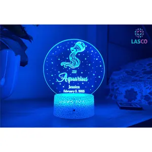 Aquarius Zodiac Sign Personalized Acrylic Night Light