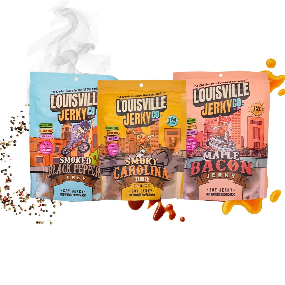 Louisville Jerky Co. - Organic Plant Based Jerky Variety Pack, 3 Flavors, High Protein, Low Fat, Gluten-Free, Non-GMO, Handmade in America