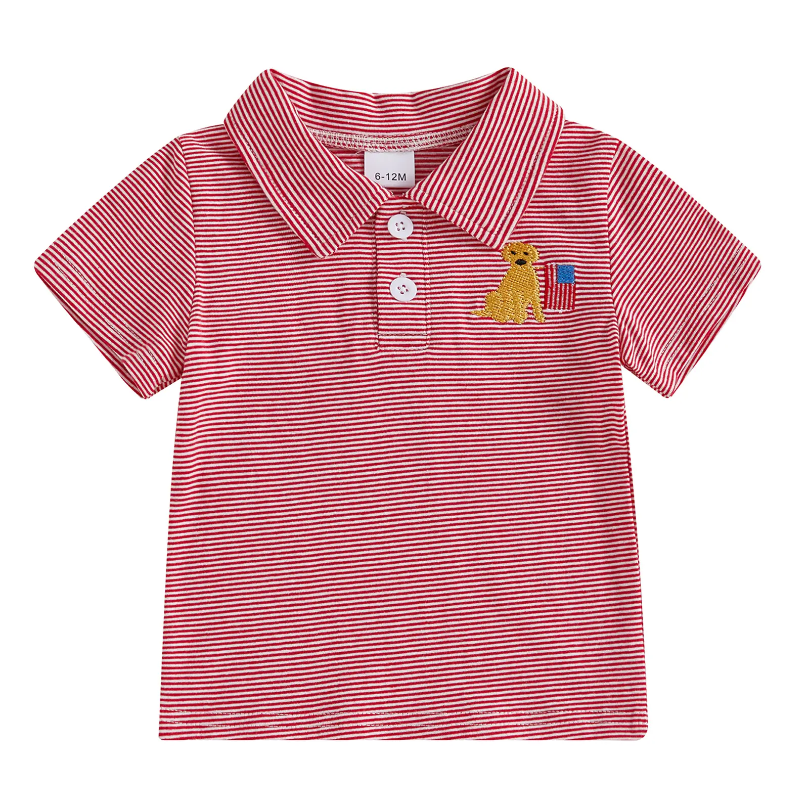 Toddler Baby Boy 4th of July Polo T Shirt Dog American Flag Embroidered Lapel Collar Buttons Striped Summer Blouse Tops