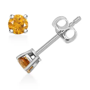 Luxuriant Lab Grown Yellow Cubic ZirconiaStud Earrings in 14K White Gold 0.25 ctw VS