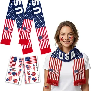 Scarf Set, Game-Day Gear, Premium Soccer Souvenirs: 2 Temporary Tattoo & 2 Scarf, Fan Gift Set Bundle, Game-Day Outfits, USA 250th Anniversary, Ideal for Gifting