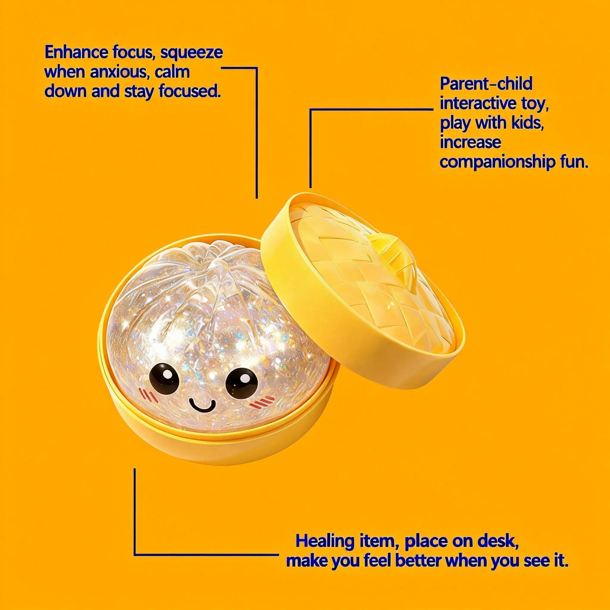 Giant Glitter Dumpling Squishy - Mega Rainbow Soft Squeeze Toy, Cute Anxiety Relief Fidget with Steamer Box, Decompression Dough for Adults & Kids