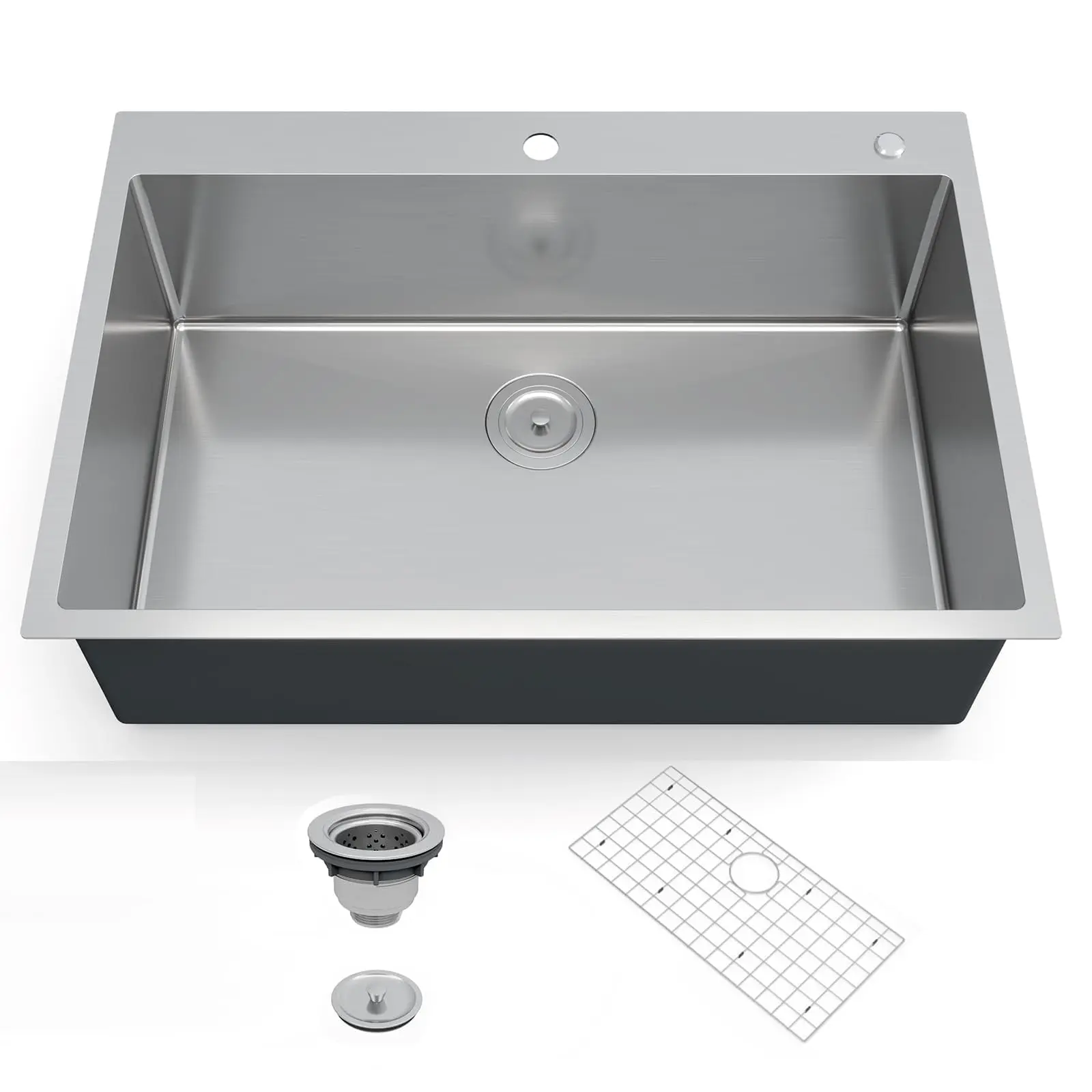 Garvee 30x22 Inch Undermount and Drop-In Kitchen Sink, 16 Gauge 304 Stainless Steel, 10 Inch Deep Single Bowl with Drainboard Option, Includes Bottom Grid and Drain Assembly, Easy Installation