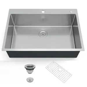 Garvee 30x22 Inch Undermount Kitchen Sink , 16 Gauge 304 Stainless Steel, 10 Inch Deep, Includes Bottom Grid and Drain Assembly, Easy Installation