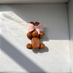 Croquette Brown Bunny Phone Hipper Charm with Pink Bow for Stylish Accessory