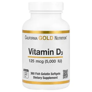 California Gold Nutrition Vitamin D3, 125 mcg (5,000 IU), 360 Fish Gelatin Softgels