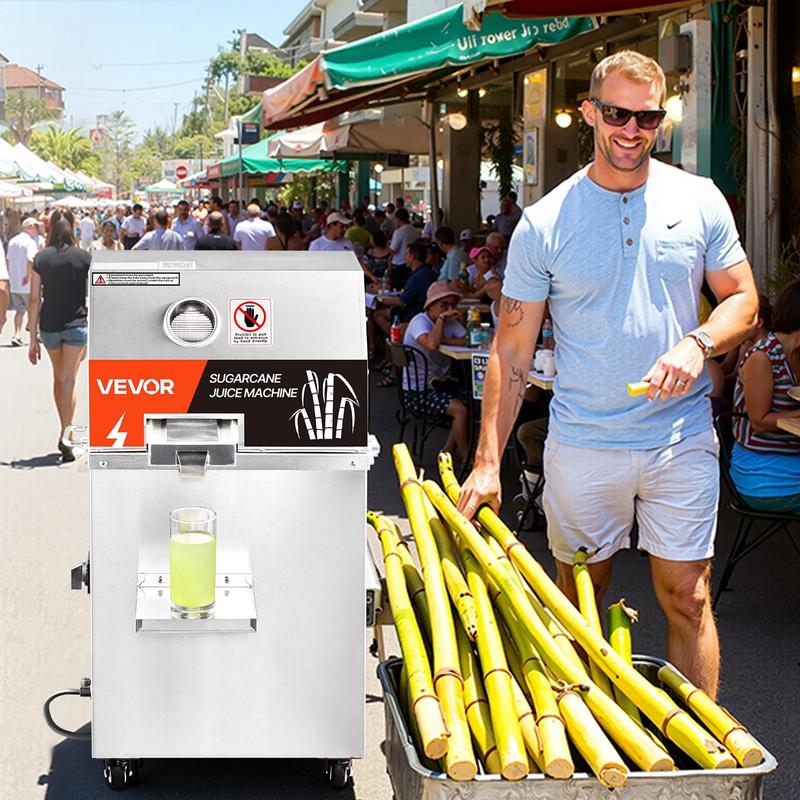 VEVOR Commercial Sugar Cane Juicer, TikTokShopBlackFriday, 800W Electric Sugarcane Juicer Machine with 661LBS/H High Output, 3 Stainless Steel Rollers, Sugar Cane Press Juice Extractor Squeezer on Wheels for Home/Commercial