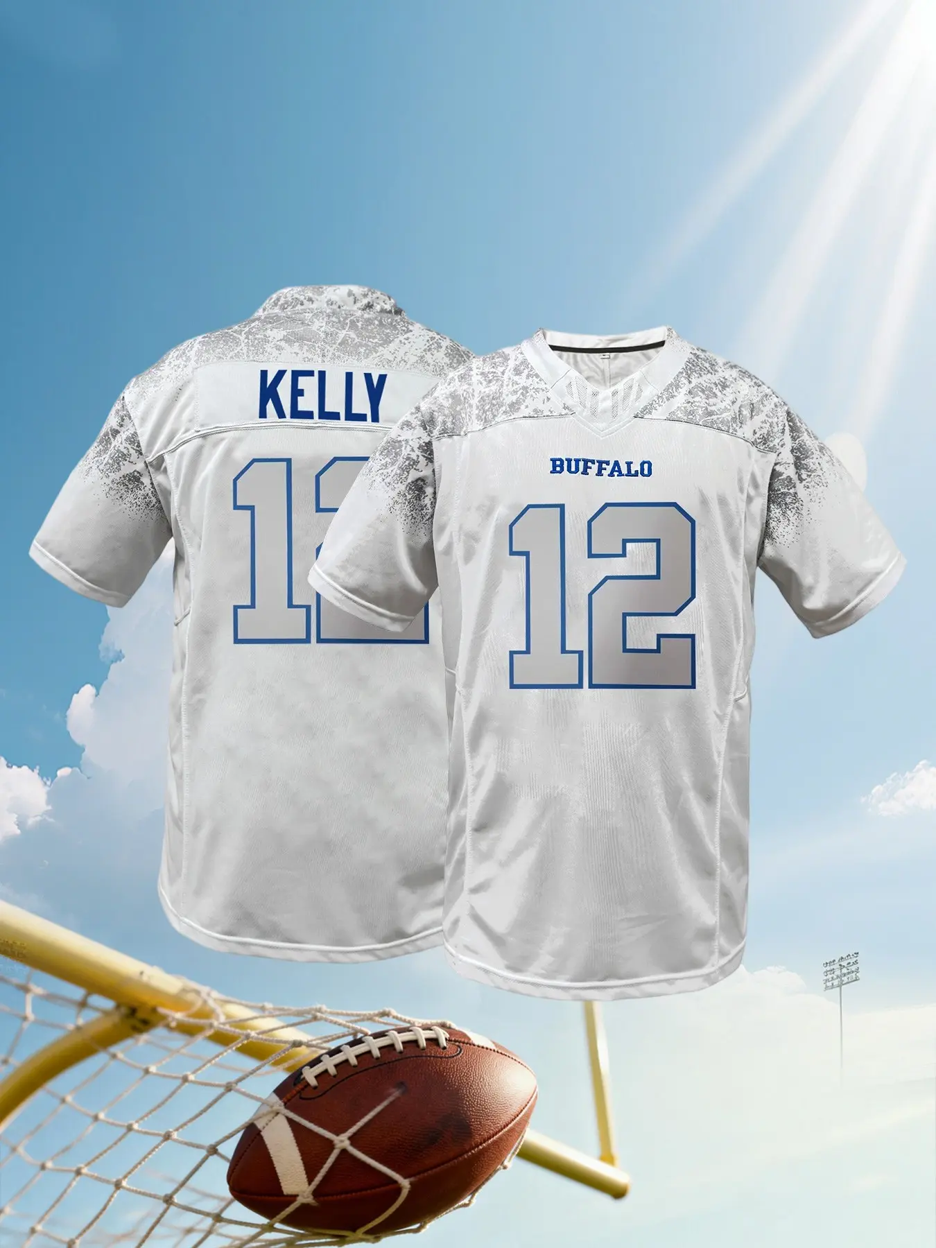 Men's #12 American Football Jersey, Classic Buffalo Stitched, V-Neck Loose Fit Short Sleeve Sports Football Shirt, Suitable For Casual Everyday Wear, Match Training, Street Hip-Hop Style, Valentine's Day Gift, Unisex, Sports Top