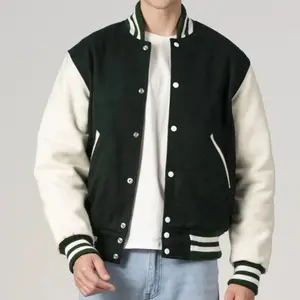 Emerald Green & White All-Wool Customizable Varsity Jacket
