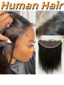 13x4 Lace Frontal Closure, Straight Human Hair Closure, 13x4 Ear to Ear Transparent Lace, Free Part, Brazilian Straight Hair Closure, 150% Density, Pre Plucked, Glueless Lace Front, Christmas Gifts, New Years Party