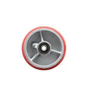 5" x 2" Red Polyurethane on Silver Semi Steel Cast Iron Wheel Only with Roller Bearing - 1/2" Bore - 1000 lbs Capacity per Wheel  -  Service Caster Brand