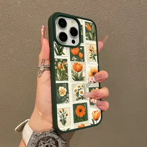 Vintage Floral Stamps Magnetic Protective Case for iPhone 17 16 E Pro Max 15 Plus 14 13 12 11 XS XR, Girly Design | Shockproof, Silicone, Stylish, Trendy, and Scratch Resistant