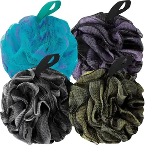 Bath Loofah Shower Sponge Body Back Scrubber Soft Mesh Shower Puffs Exfoliating Loofa for Women & Men Bath Accessories Cleaning Tool (Pack of 4 60G Loofah, Dark Elf) Christmas Felt