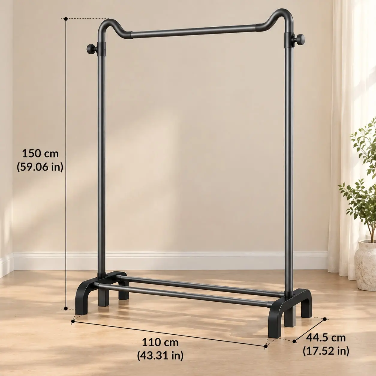 Freestanding Metal Clothing Rack, 59" H x 43.3" W x 17.5" D, Black Garment Rack with Hanging Rod for Bedroom, Closet, Laundry Room, Apartment & Dorm, Minimalist Open Wardrobe Organizer for Everyday Clothes