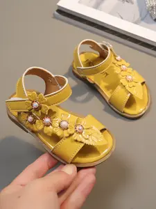 Summer New Girl Princess Sandals, Flower Decoration Velcro Adjustable, Soft Sole Anti-Slip Durable, Baby Birthday Party Dress Shoes