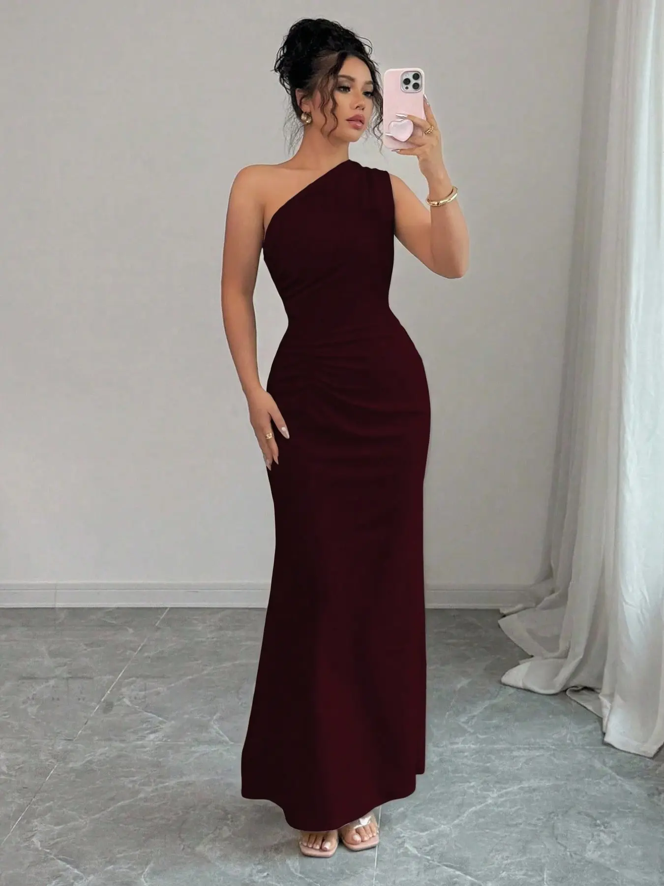 Burgundy One Shoulder Ruched Mermaid Long Dress for Women, Elegant Bodycon Formal Gown Formal Wear for Graduation Proms, Wedding Guests, Evening Events - TikTok Shop Burgundy One Shoulder Ruched Mermaid Long Dress for Women, Elegant Bodycon Formal Gown Formal Wear for Graduation Proms, Wedding Guests, Evening Events - TikTok Shop