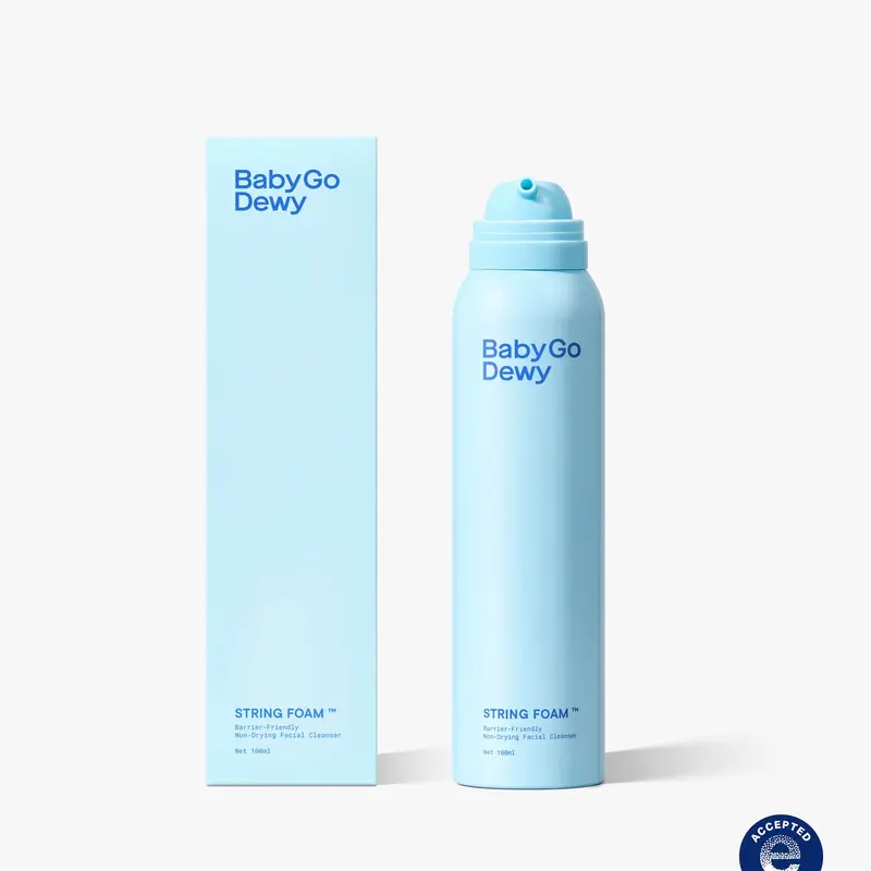 Baby go dewy STRING FOAM Barrier Friendly Non-Drying Facial Cleanser with APG & Plant-Powered Ingredients for Sensitive Skin 100ml Fragrance Free Glycerin