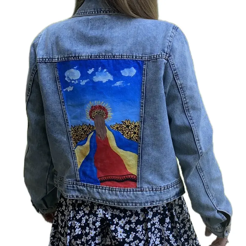 Denim Jacket hand-painted Ukrainian women sunflowers Floral Floral Floral