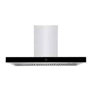 Hauslane Wall Mounted Range Hood 30 Inch Wall Mount Kitchen Vent, Stainless Steel, Black Glass Panel, 3 Speed Touch Control, Baffle Filter Vented or Ventless 6" Duct