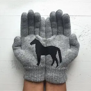 Thickened Warm Knit Horse Pattern Work Gloves, Windproof Cold Weather Labor Protection Tool Gloves, Split Finger Design for Construction, Gardening, Outdoor Activities & Winter Use