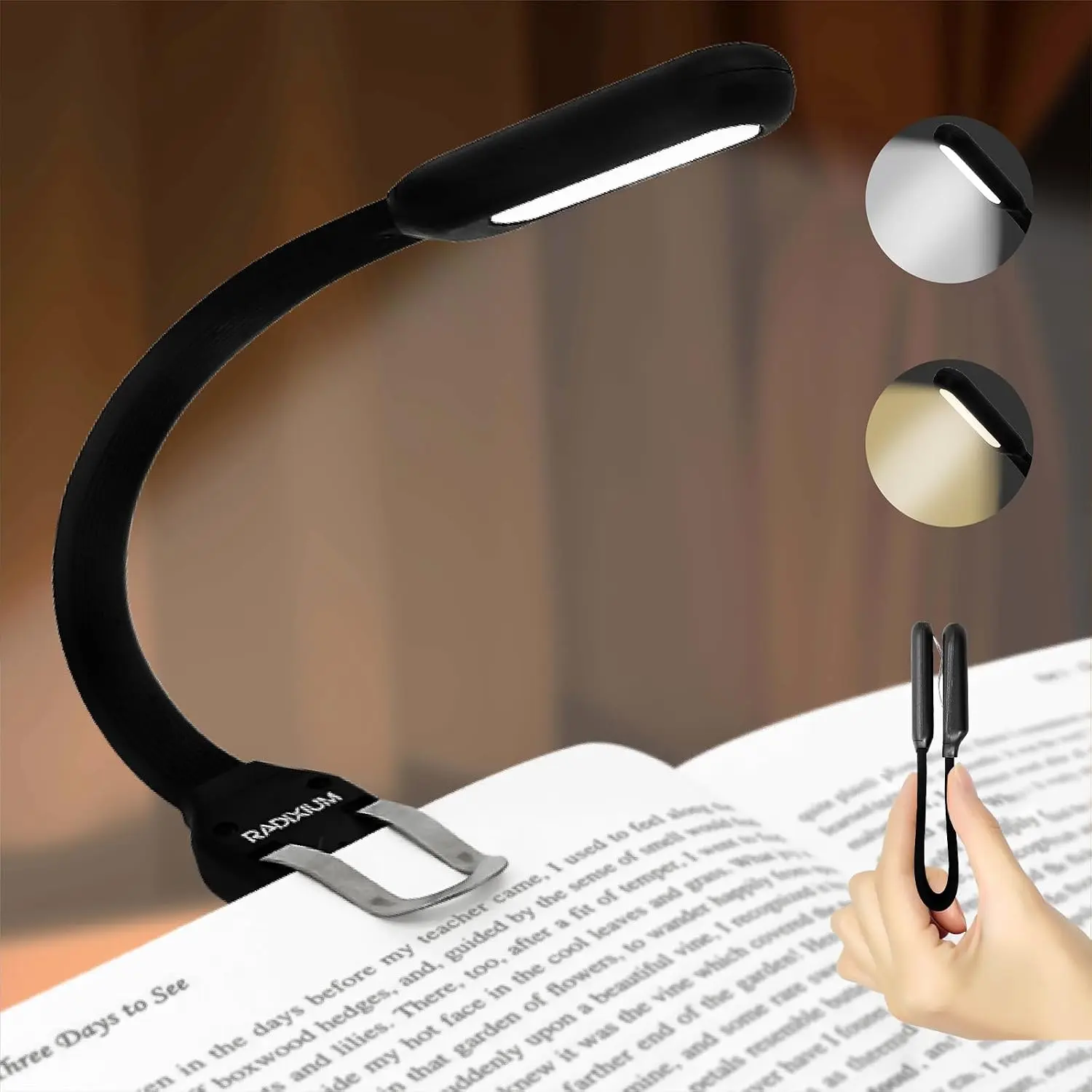 Slim Rechargeable Book Reading Light, Eye Caring LED with 4 Color Temperatures, Portable Clip on Book Light for Reading in Bed & Travelling.Prefect Elegant White Book Lover.(Black)