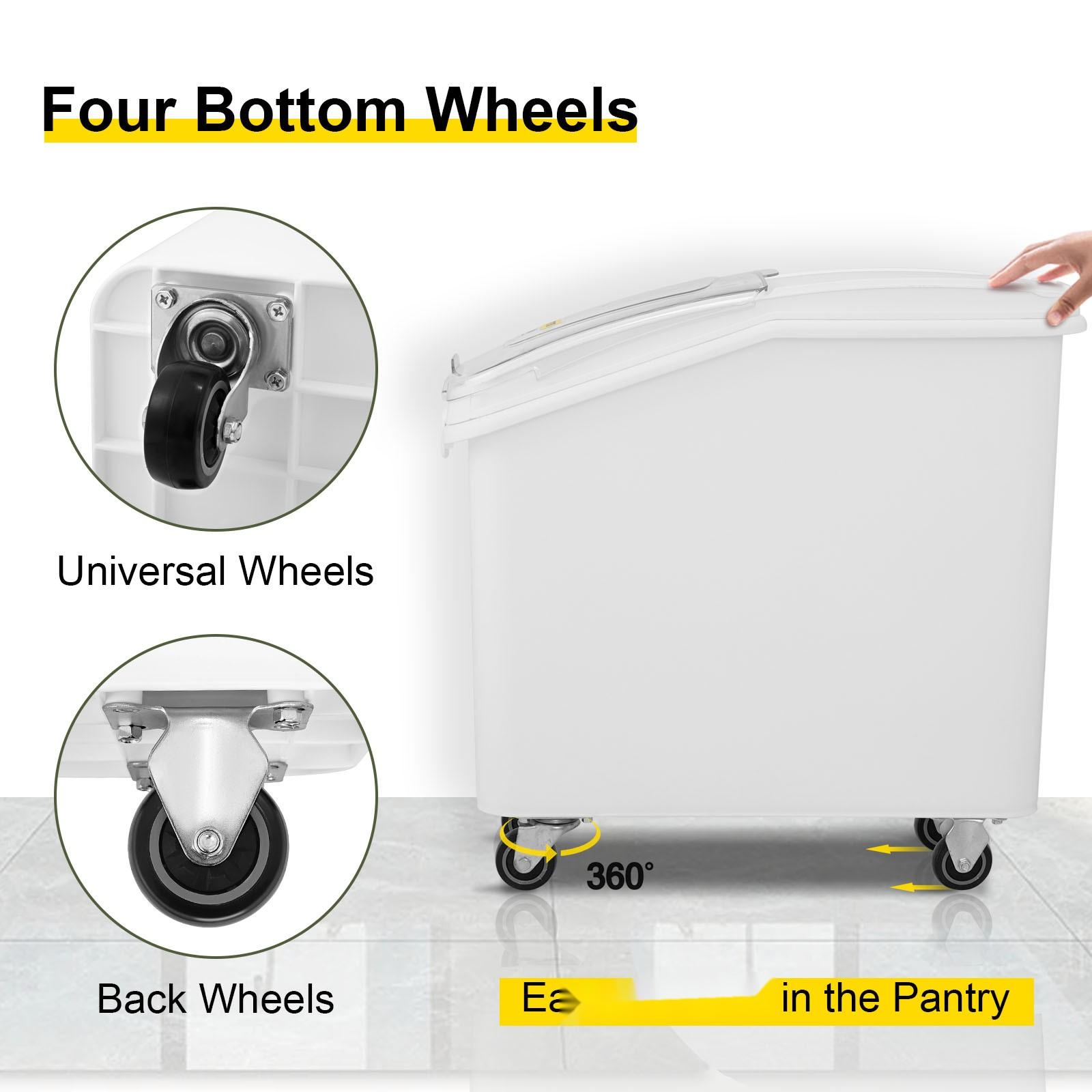 27 Gallon Ingredient Storage Bin with Scoop, Sliding Lid, and 500 Cup Capacity, Commercial Grade Food Container for Bulk Ingredients, Kitchen Organization, White, Food Safe, Easy to Clean, Stackable Design