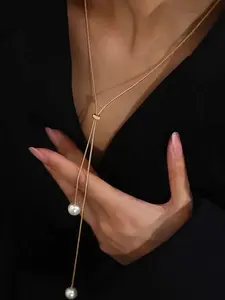 Elegant Minimalist Y-Necklace with Faux Imitation Pearl - Durable Alloy Jewelry for Women, Versatile Daily & Party Wear, Delicate Gift for Her, Dainty Fashion Jewelry