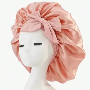 Satin Bonnet Silk Bonnet for Sleeping Silk Sleep Cap Double Layer Hair Bonnet with Elastic Tie Band for Curly Hair Night Cap