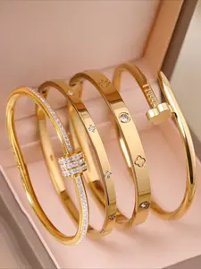 4 simple and stylish stainless steel bracelets, versatile accessories for daily travel, suitable for all seasons, perfect gifts for family and friends