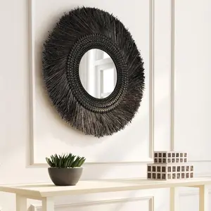 Braided Round Woven Seagrass Wall Mirror, 30"