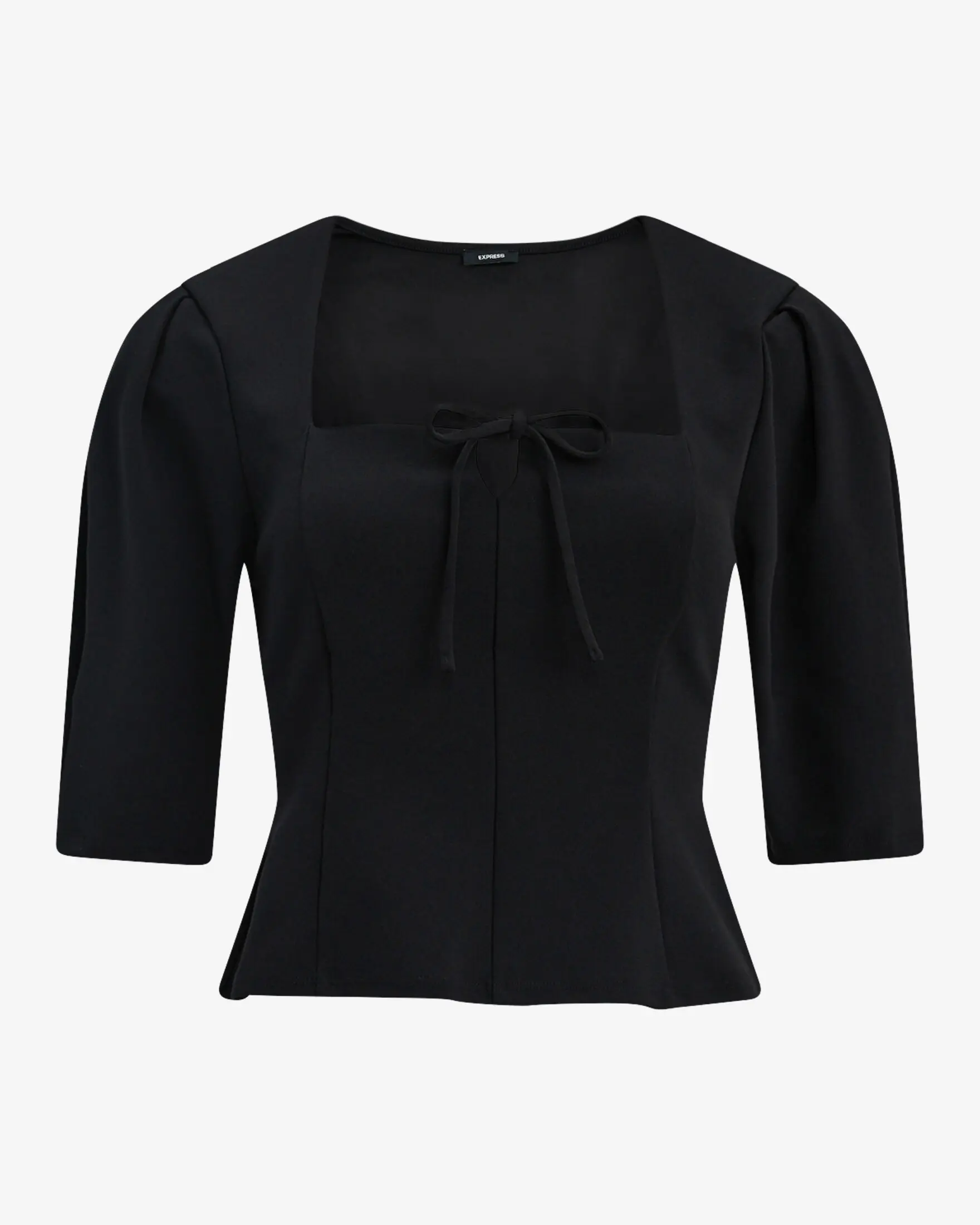 Express Studio Stretch Crepe Bow Front Puff Sleeve Top