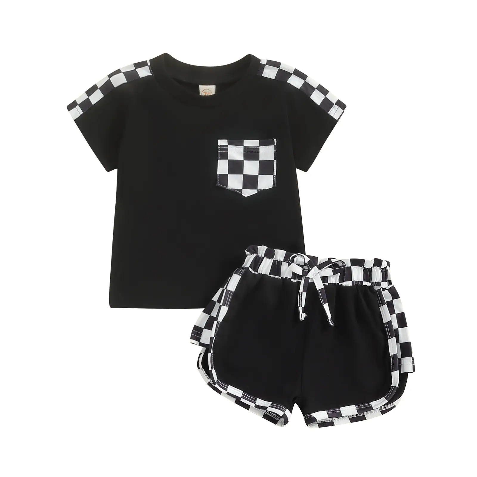 Infant Baby Boy Girl Clothes Spring Summer Outfits Checkerboard Pocket T-shirt Jogger Elastic Waist Shorts Set