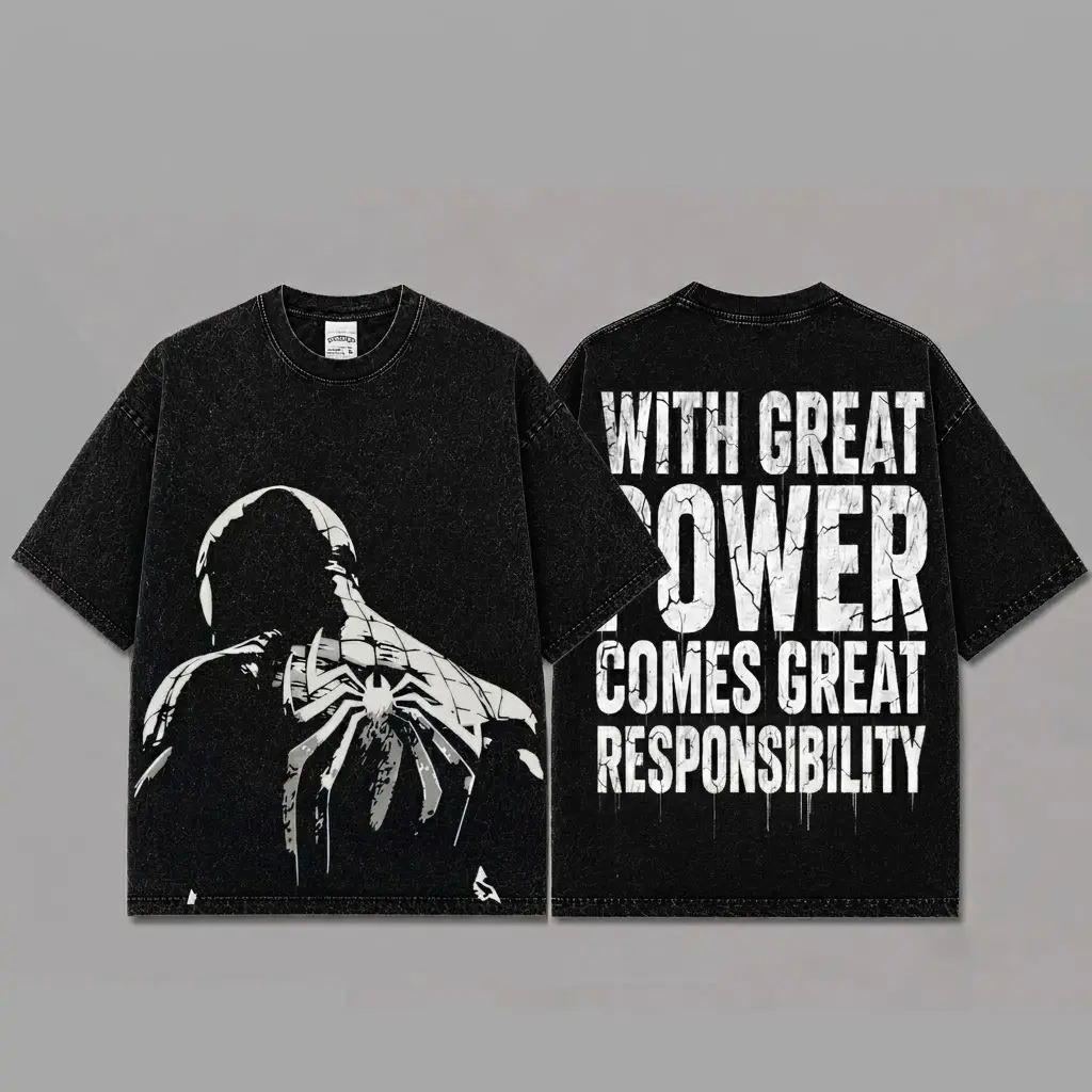 Ver 3 Spidey Inspired Oversized Black Graphic T-Shirt, Vintage Movie Actor Fan Tee, The Peter Shirt, Y2K Comic Style Streetwear Top, Black Cotton Unisex Tee, Retro Superhero Inspired Shirt, Gift for Movie Fans