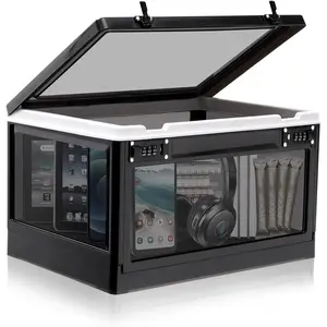 Large Lock Box for Personal Items, 24 Litre Combination Lockable Storage Box for Office Locker/School//Snacks/Phone Jail// (Black&White)