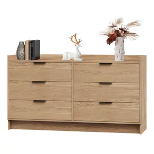 Modern 52.5" Wide Chest of Drawers with Metal Handles, Double Wooden Storage Cabinet, Multi-Functional Clothes Storage Organizer for Bedroom & Living Room