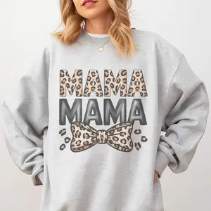 Leopard Mama Sweatshirt/Hoodie/T-Shirt, Mama Bear Graphic Hoodie, Cute Leopard Bow Mom T-Shirt, Mother’s Day Gift for Moms, For Women and For Mama Lovers