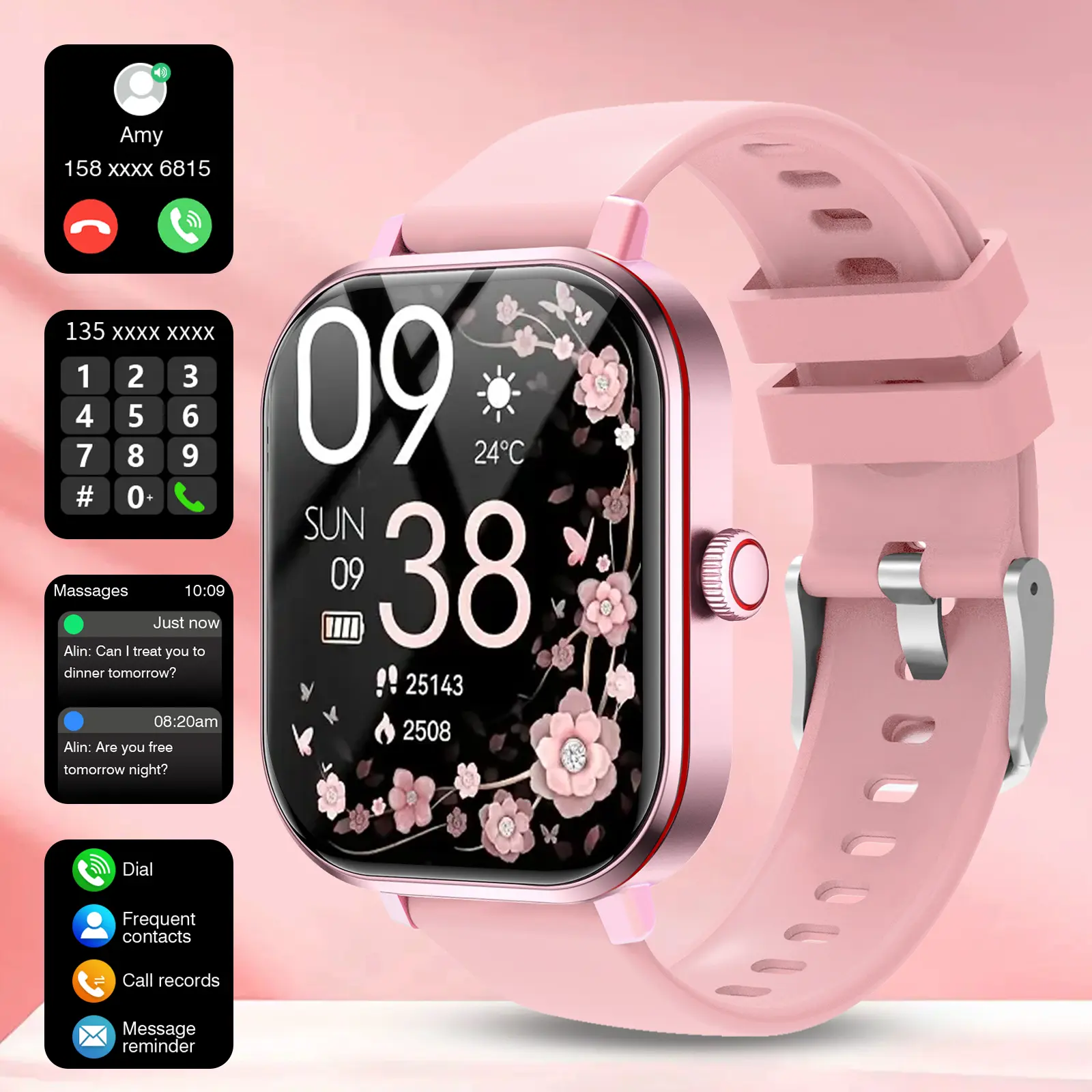 Smart Watch Wireless Calling/messaging, Multi-Sport Modes, Multiple APP Notifications, Unisex Sports Watch, Custom Wallpaper, Android/iOS Compatible