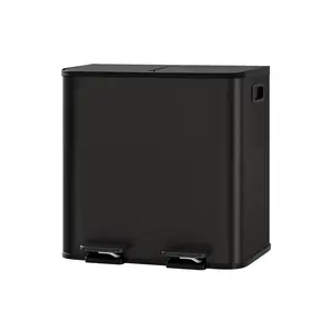 Stainless Steel Dual Compartment Kitchen Trash Can, 30L Total Capacity with Two 15L Removable Inner Buckets, Hands-Free Pedal Operation & Soft-Close Lid Design, Ideal for Efficient Waste Separation in Home Kitchens