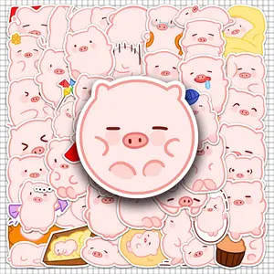 Cute Pig Pattern Sticker, 100pcs/set Cartoon Animal Decorative Sticker, DIY Decals for Water Bottle, Laptop, Phone Case, Scrapbooking, Journal Making, Ornaments