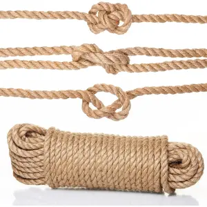 6mm Jute Rope, 82FT 4-Ply   Twine String for   , Heavy Duty Twine String for Gardening, Large Macrame Cord, Crafting, Bundling, DIY Decor