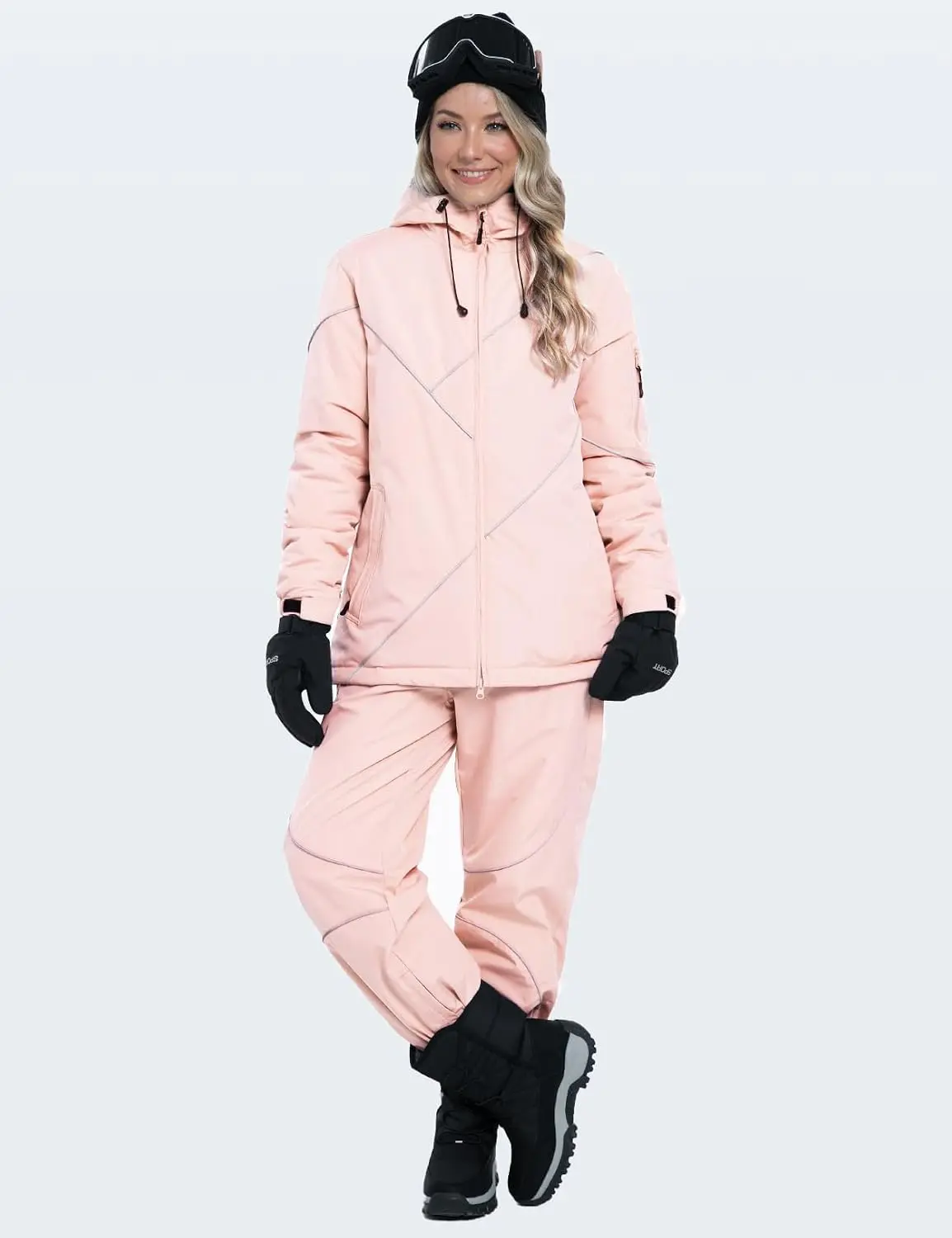 GEMYSE Women's Waterproof Ski Jacket Set - Warm Windproof Breathable, Multi-Pocket Ski Suit with Reflective Trim and Adjustable Hood