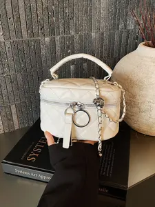 Elegant Classic Quilted Diamond Pattern Women's Handbag, Adjustable Chain Shoulder Strap Crossbody Bag, PU Material Messenger Bag